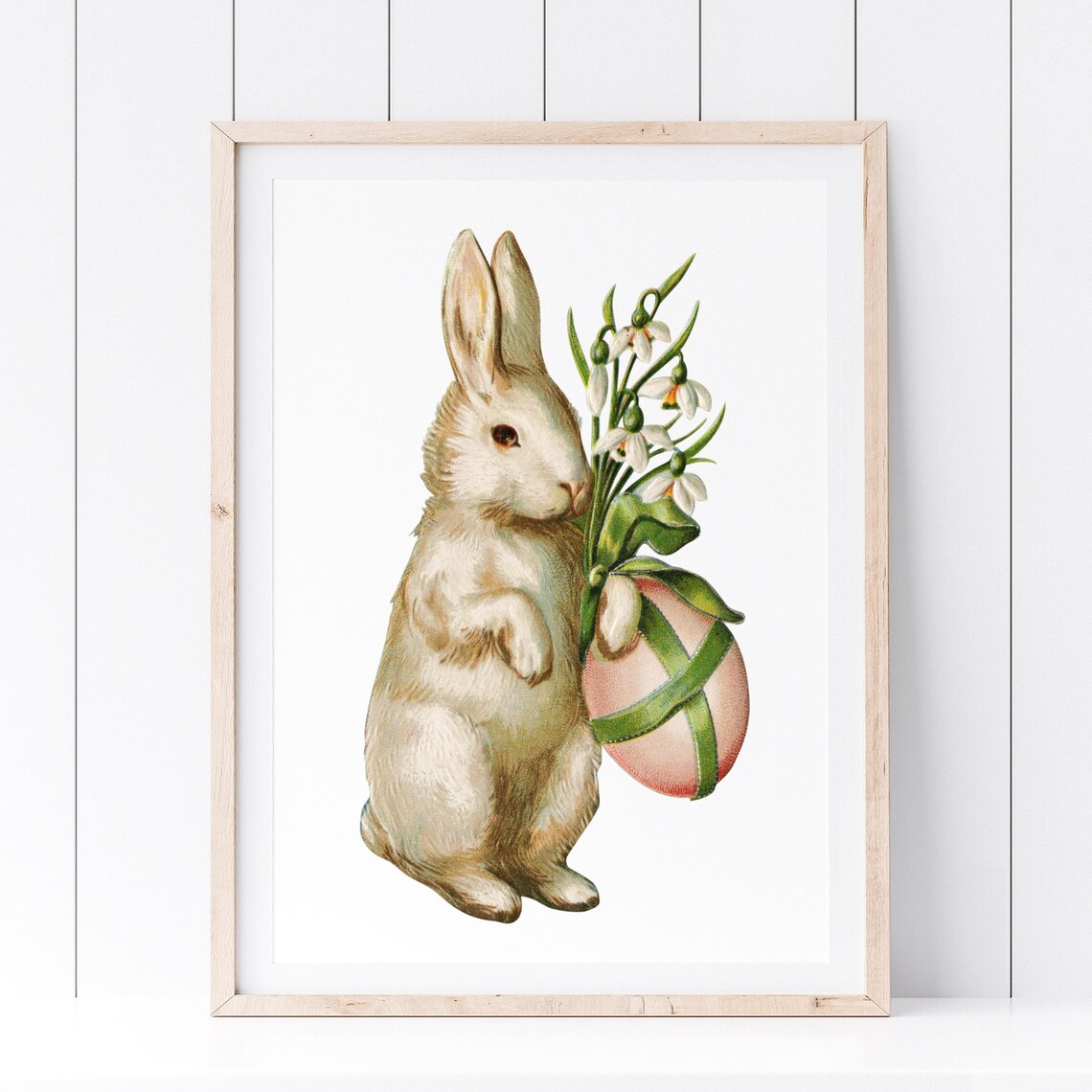 Vintage Easter Bunny Snowdrop Flowers Retro Holiday Animal Wall Art Print - Image 3