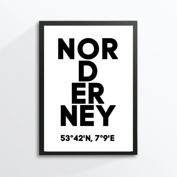 Din A4 Art Print Without Frame Norderney Coordinates Island North Sea Typography Print Poster Image