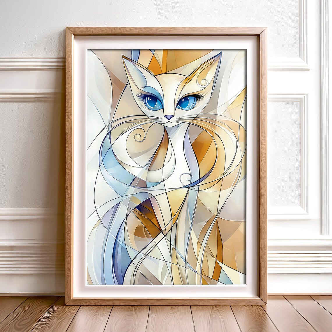 Abstract Cat Illustration, Blue-Eyed Kitty Poster