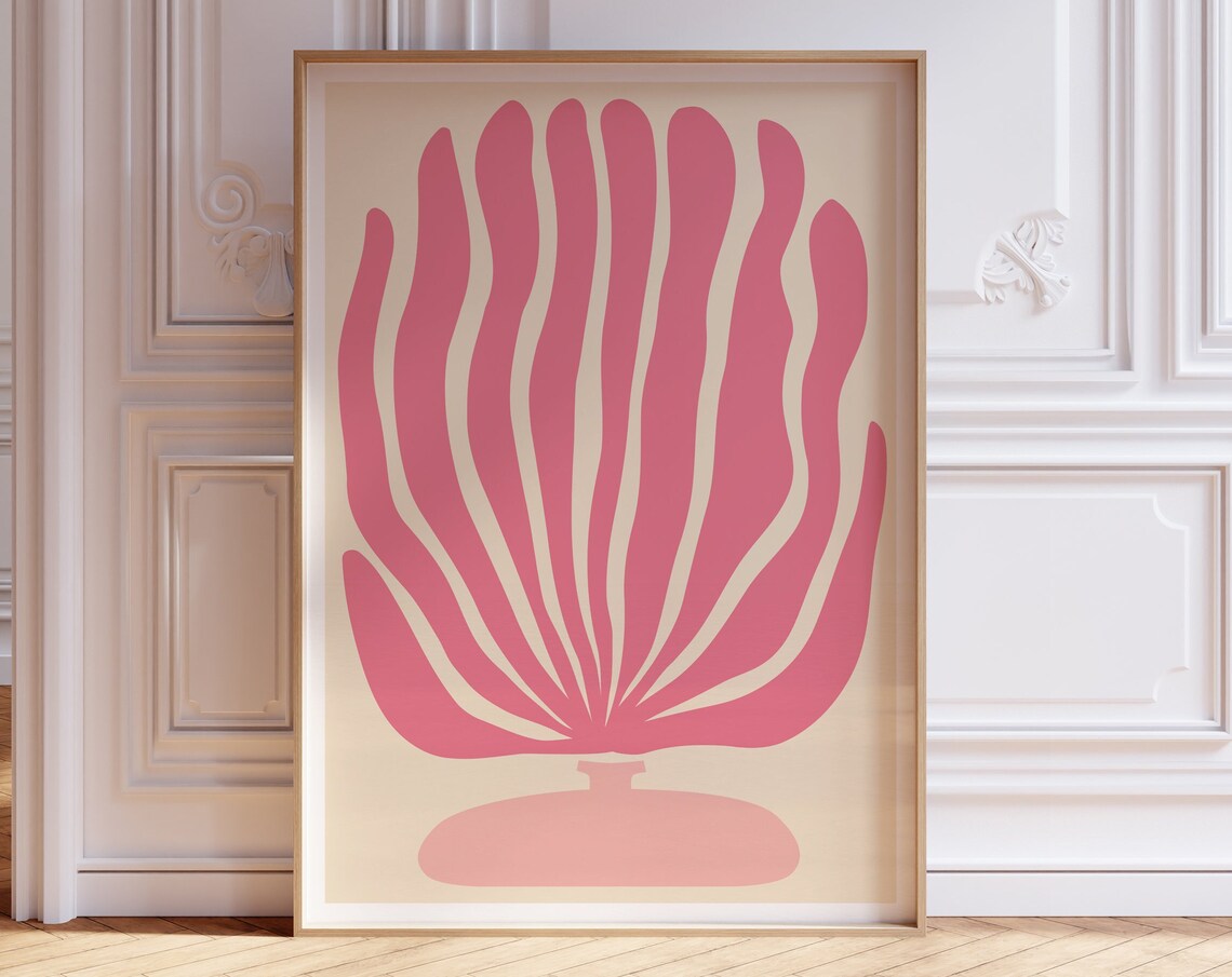 Matisse Inspired Pink Flower Vase Abstract Botanical Mid Century Poster - Image 3