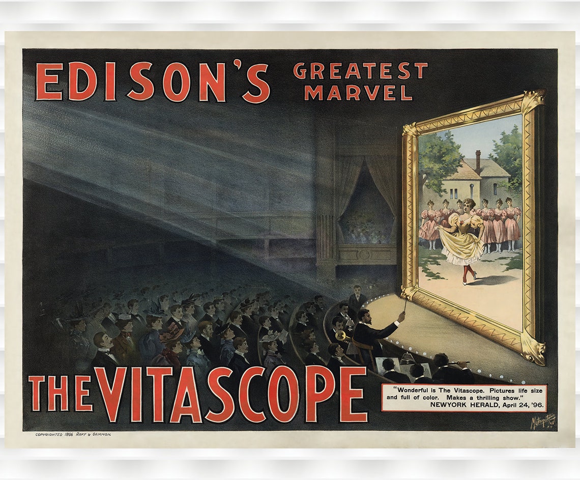 Edisons Greatest Marvel The Vitascope 1896 Vintage Cinema Poster