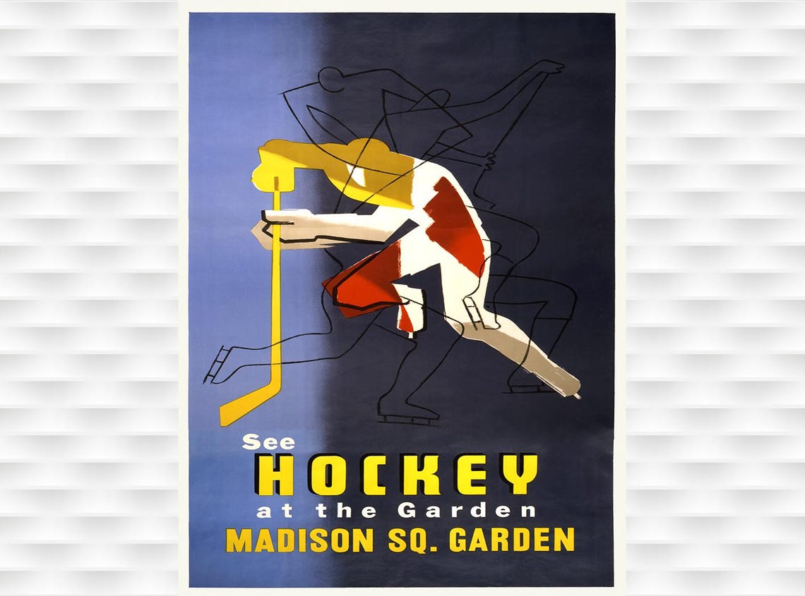 See Hockey at Madison Square Garden Modernist Player Vintage Poster