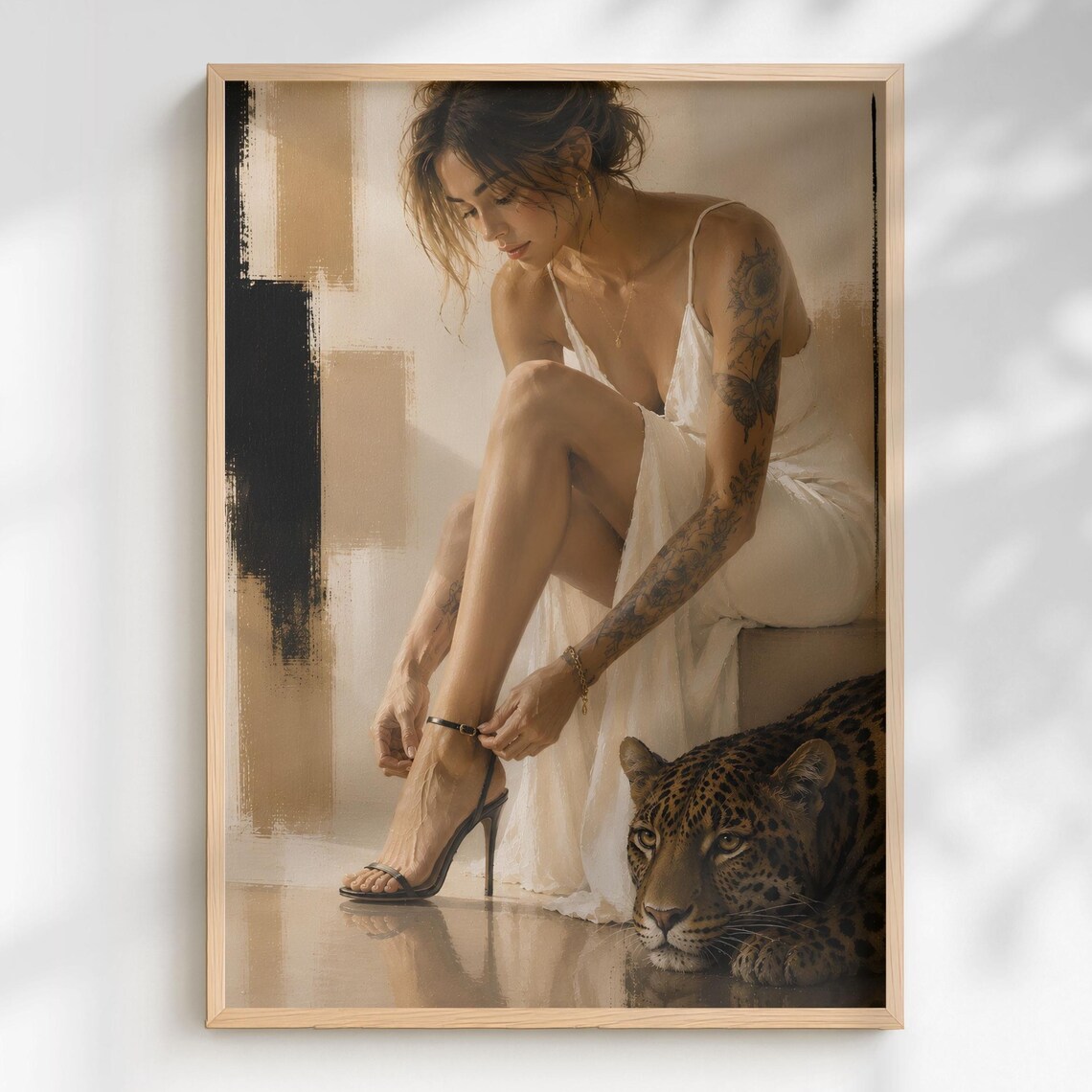 Tattooed Woman Leopard Portrait, Fashion Art Print