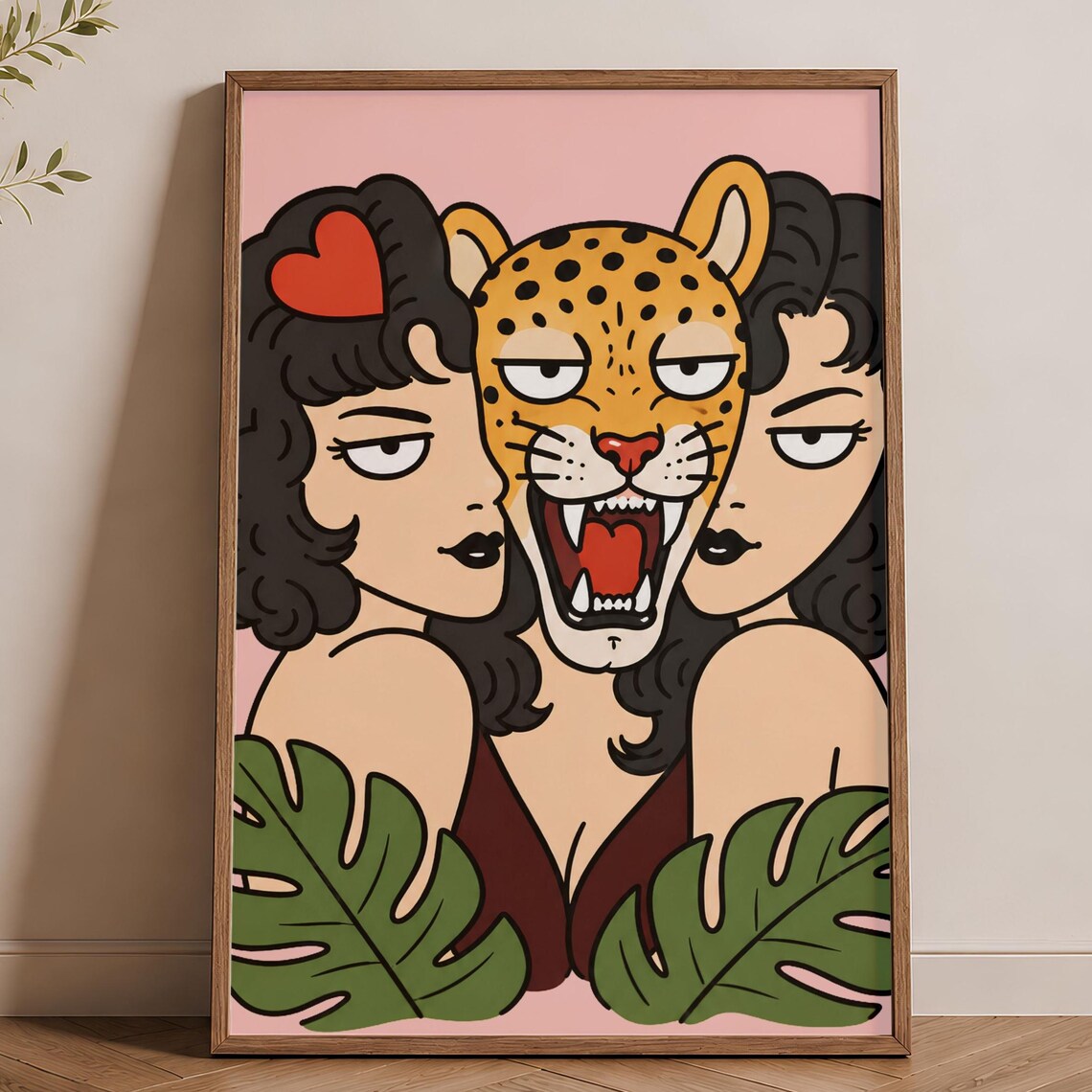 Tiger Woman Retro Tattoo, Pin Up Leopard Print