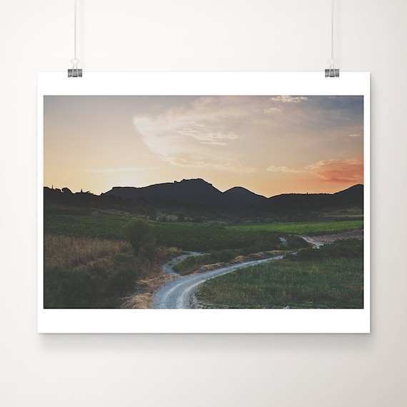French Vineyard Sunset Countryside Mountain Landscape Photography Poster