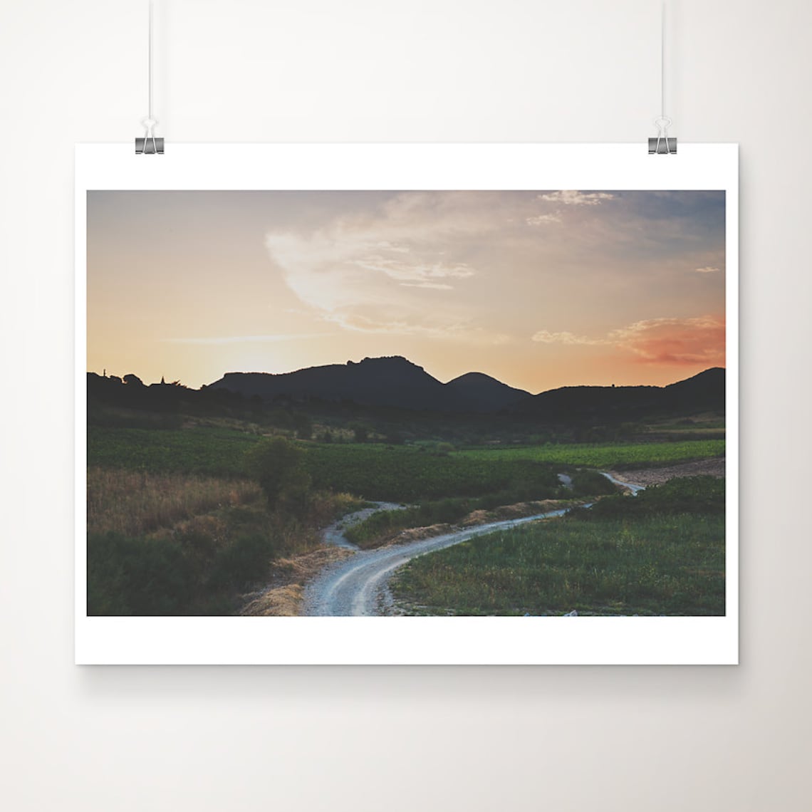French Vineyard Sunset Countryside Mountain Landscape Photography Poster