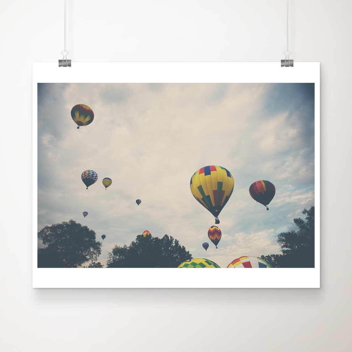 Colorful Hot Air Balloons Floating Above Festival Sky Photo Print