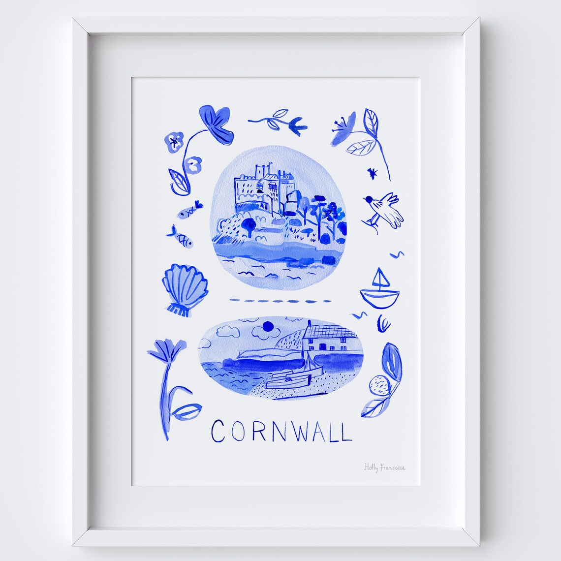 Cornwall Scene Blue Portuguese Azulejo Tiles Travel Poster