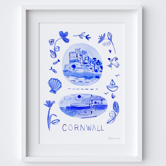 Cornwall Scene Blue Portuguese Azulejo Tiles Travel Poster