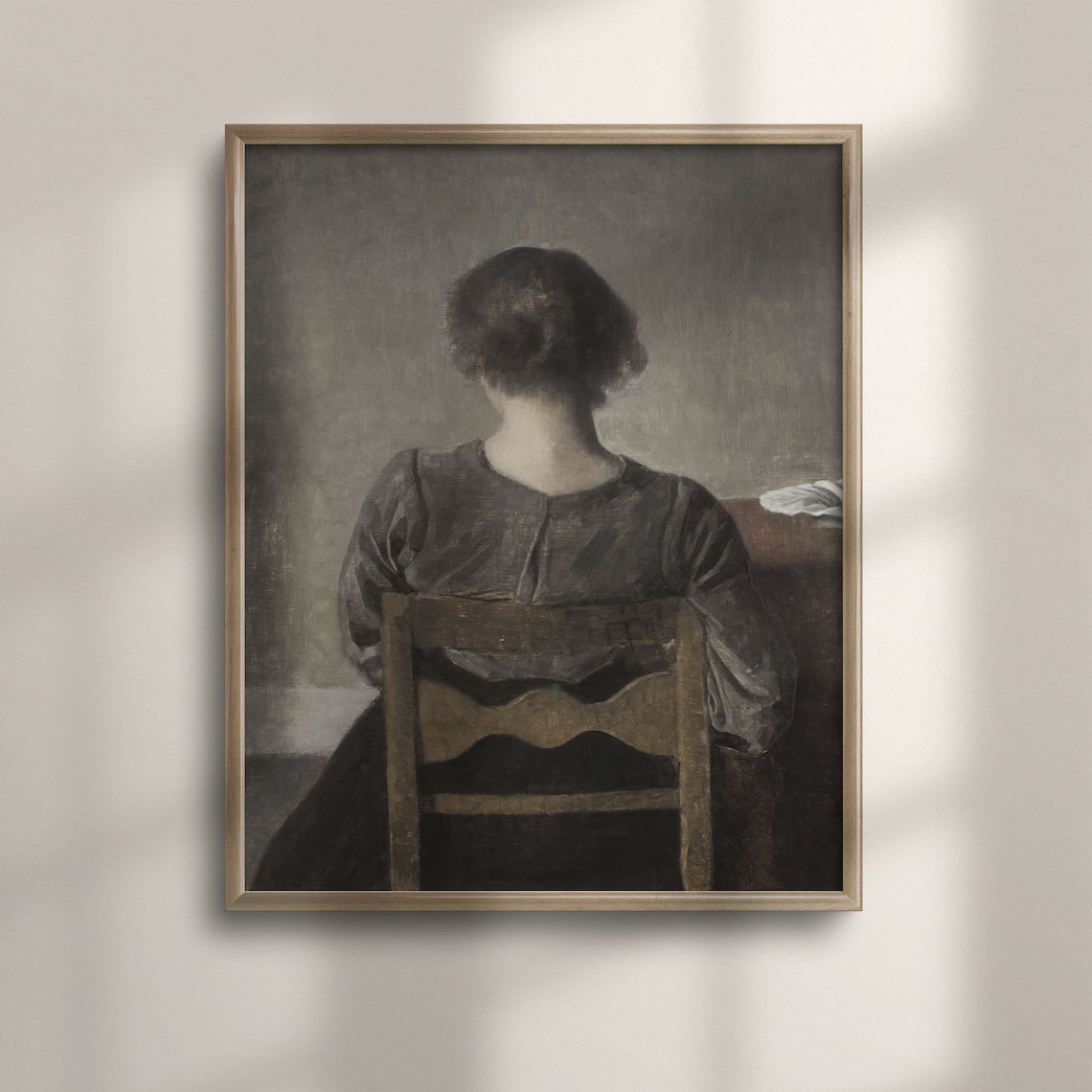 Woman From Behind Antique Oil Portrait Seated Dark Moody Art Poster