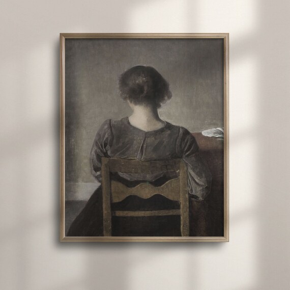 Woman From Behind Antique Oil Portrait Seated Dark Moody Art Poster