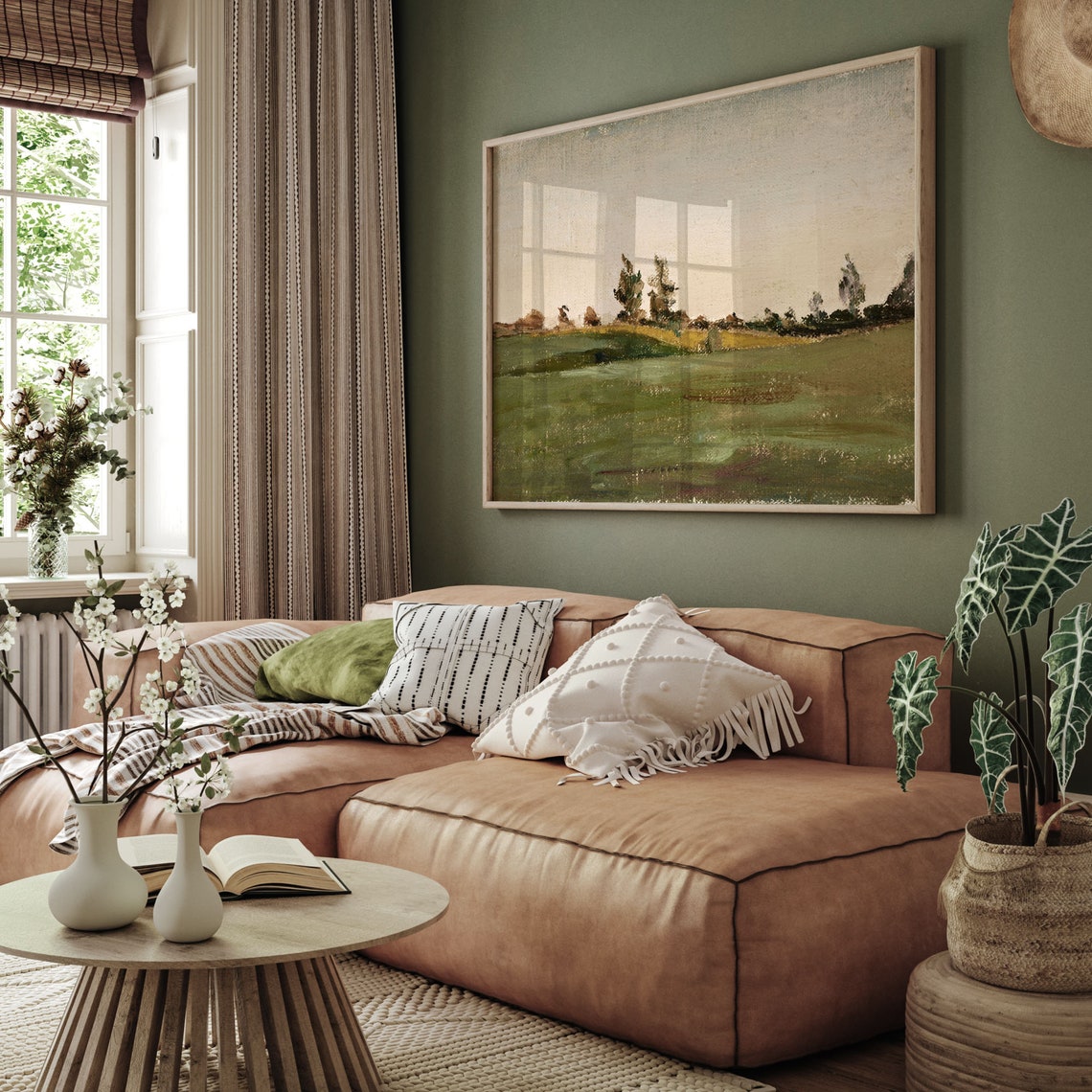 Green Pasture Dusk Vintage Impressionist Field Painting Poster - Image 2