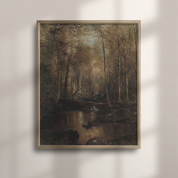 Autumn Forest Stream Vintage Fall Landscape Oil Painting Art Poster