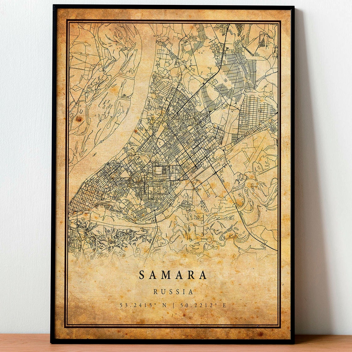Samara Russia Vintage City Street Map Antique Coordinate Art Poster - Image 4