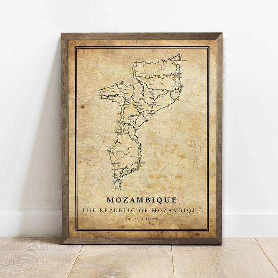Mozambique Vintage Map Poster Print, Country Map