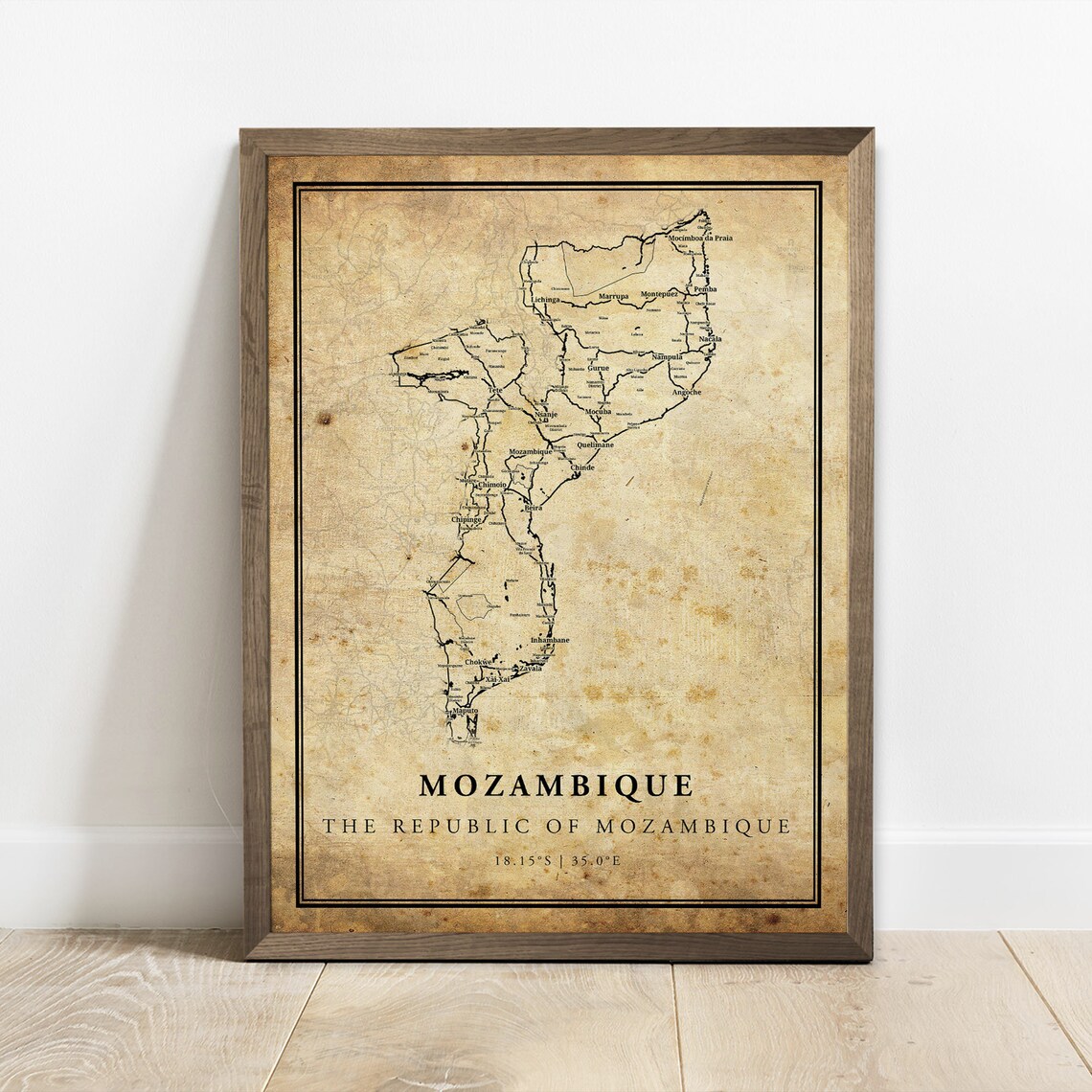 Mozambique Vintage Map Poster Print, Country Map