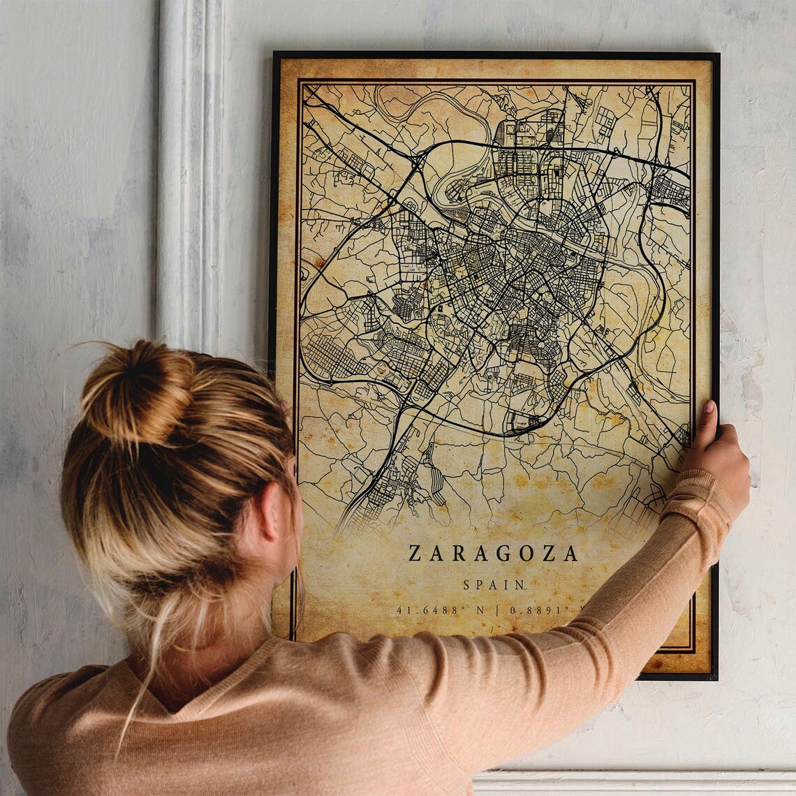 Zaragoza Spain Vintage City Street Map Antique Coordinate Art Poster - Image 2