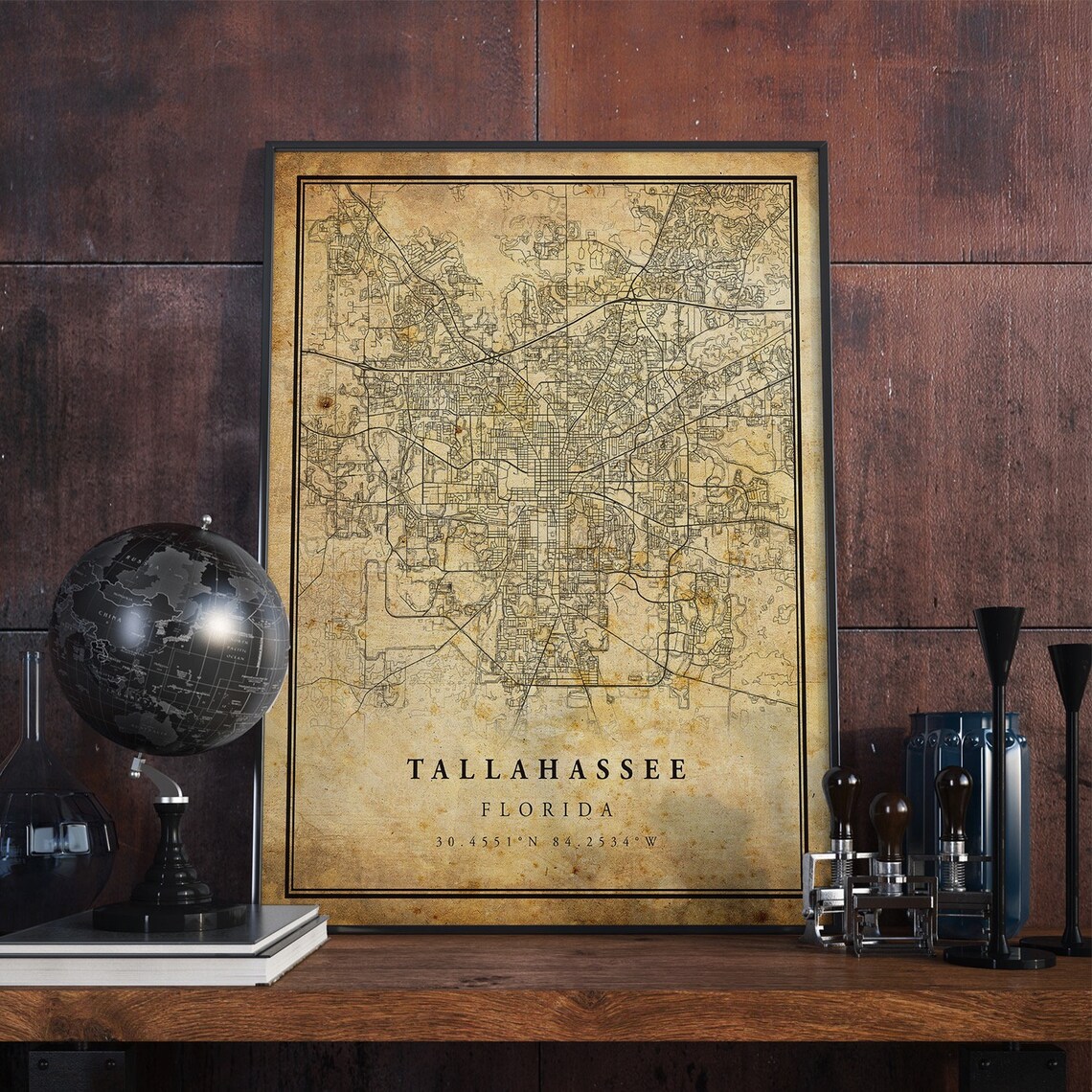 Tallahassee Vintage Map Poster, Antique Rustic Travel Poster