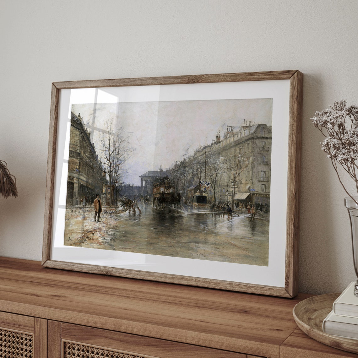 Paris Boulevard Winter Street Antique French Cityscape Painting Poster - Image 4