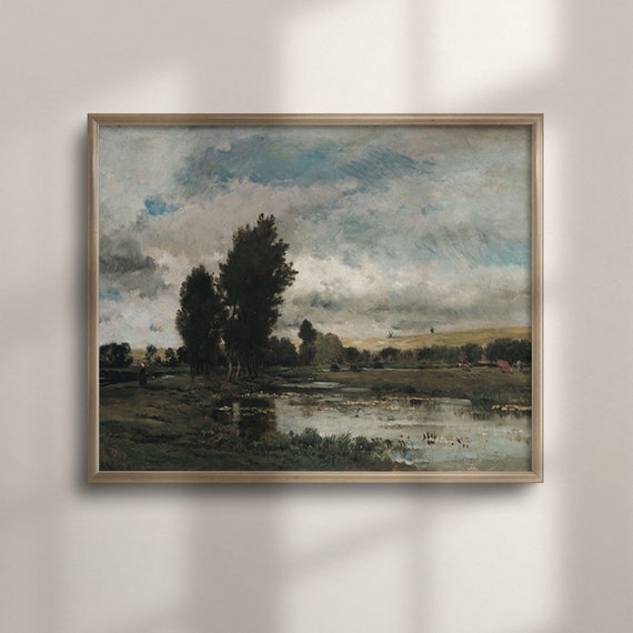 Classic French Landscape Art Vintage River At Dusk Scene Rustic Country Farmhouse Wall Decor Unique Gift For Art Lovers C16 538