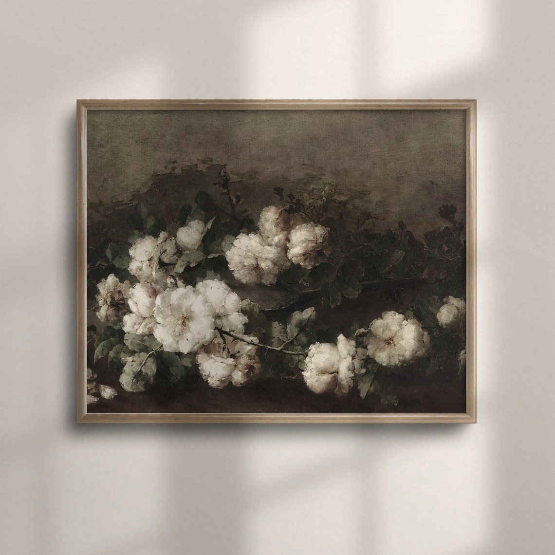 White Roses Dark Moody Antique Floral Still Life Painting Poster