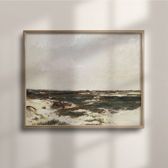 Coastal Dunes with Rolling Waves Vintage Beach Landscape Painting Poster