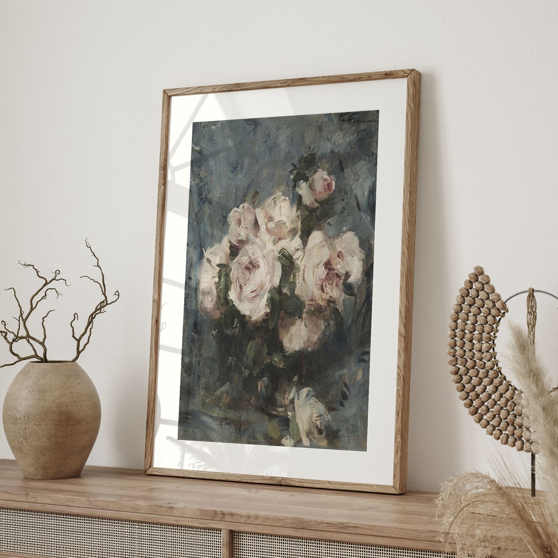 Vintage Floral Still Life Art Pink Roses Botanical Print French Farmhouse Decor Moody Vintage Flower Wall Art Fine Farmhouse C16 1144 - Image 4
