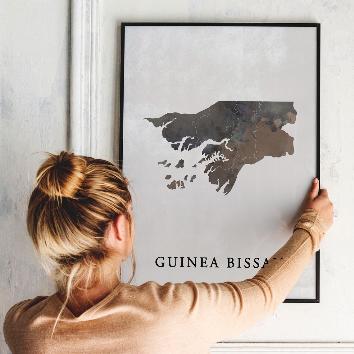 Guinea Bissau Watercolor Country Map Dark Earthy Tones Poster - Image 3