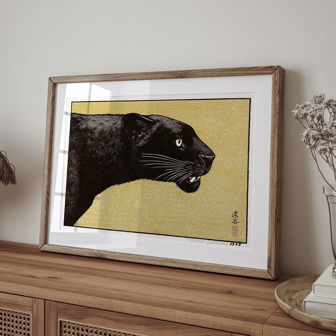 Ukiyo-E Black Panther Japanese Cat Art Print