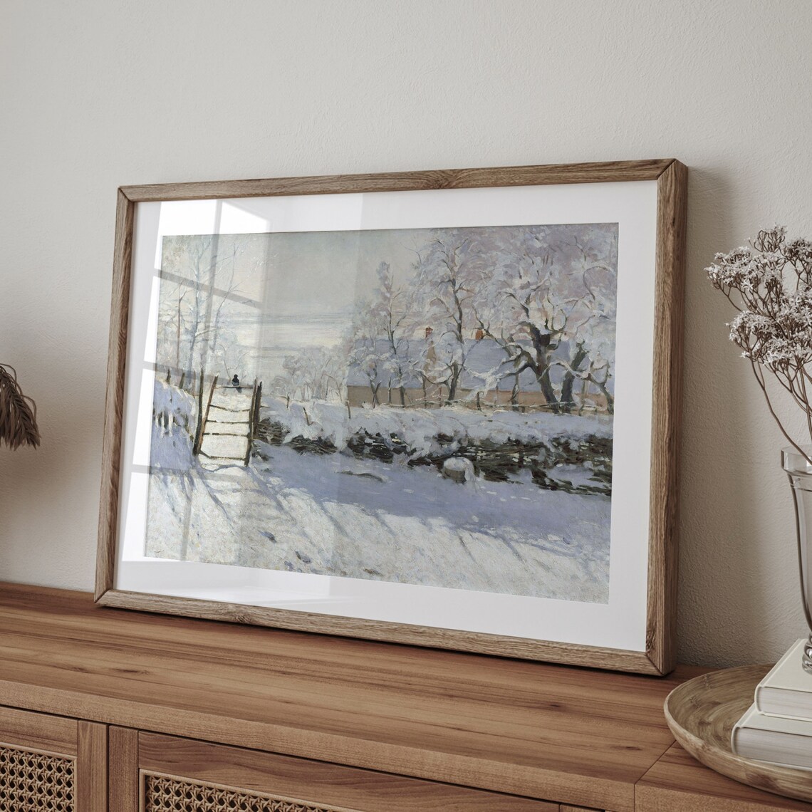 Impressionist Snowy Farmyard Gate Magpie Winter Vintage Painting Poster - Image 4