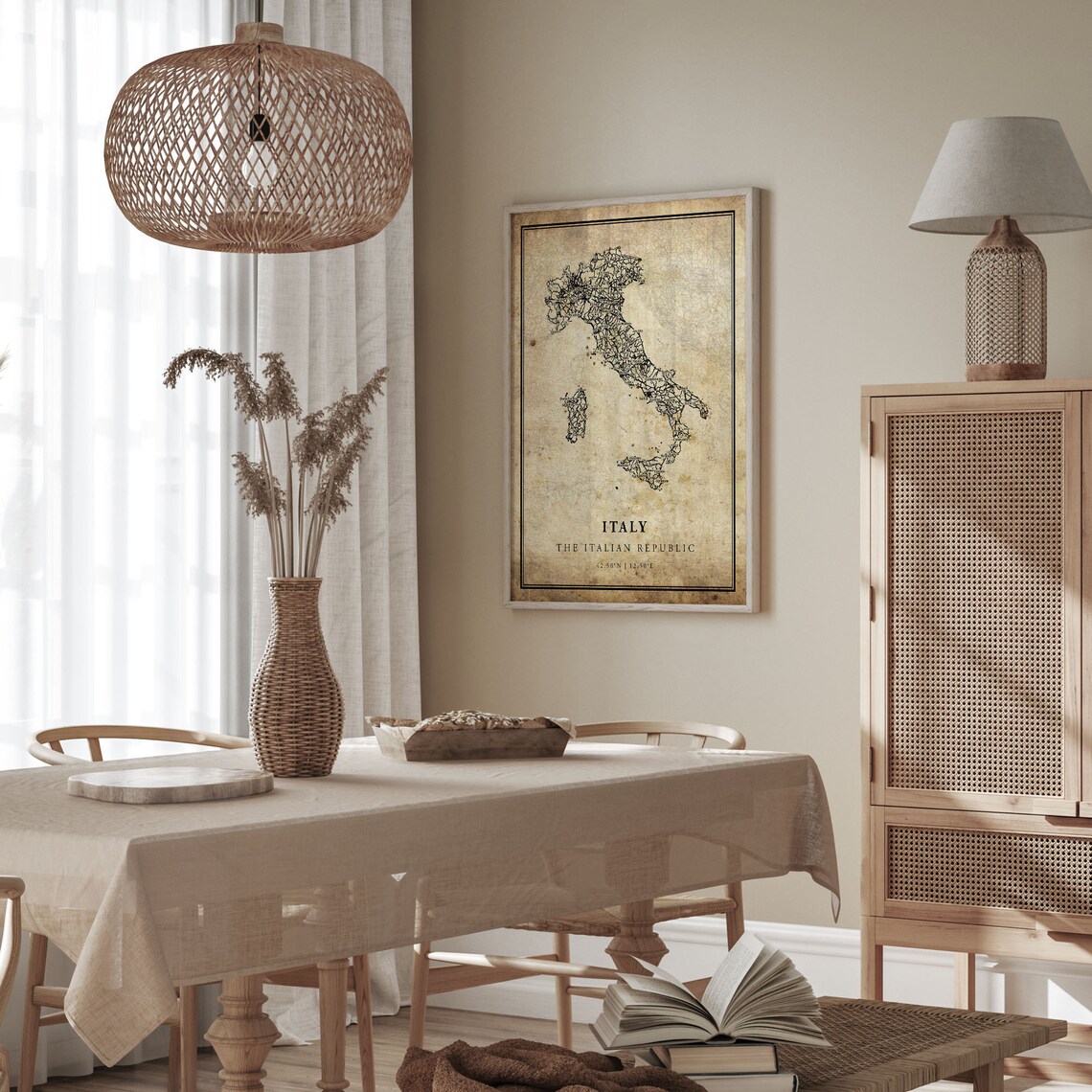 Italy Vintage Map Poster Print, Country Road Map