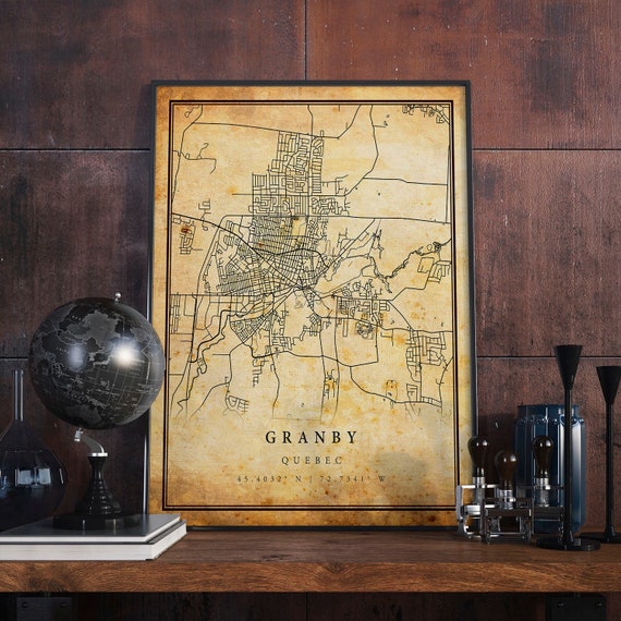 Granby Vintage Map Poster, Antique Rustic Quebec