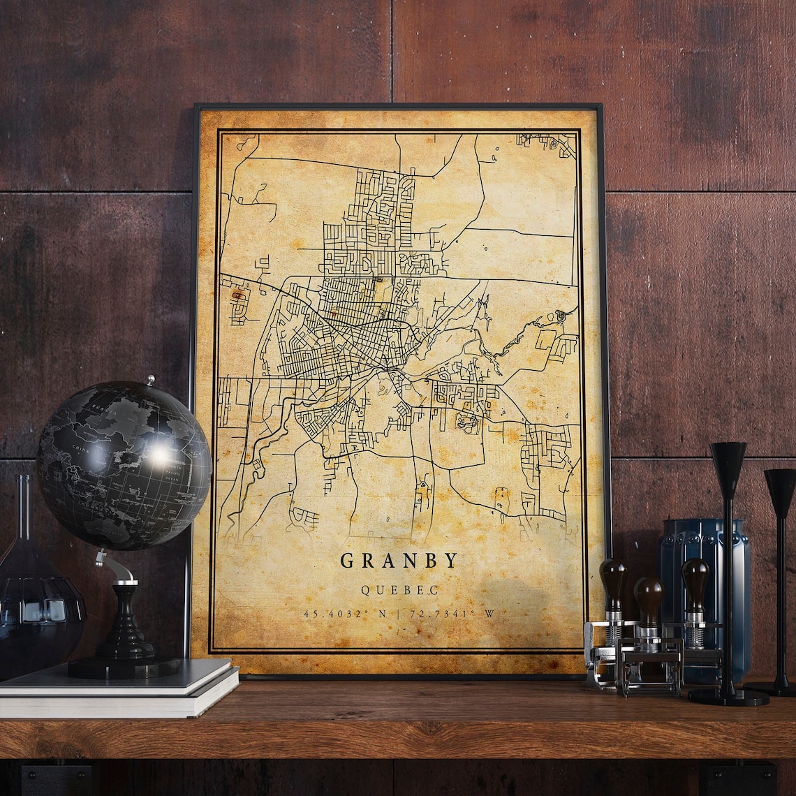 Granby Vintage Map Poster, Antique Rustic Quebec