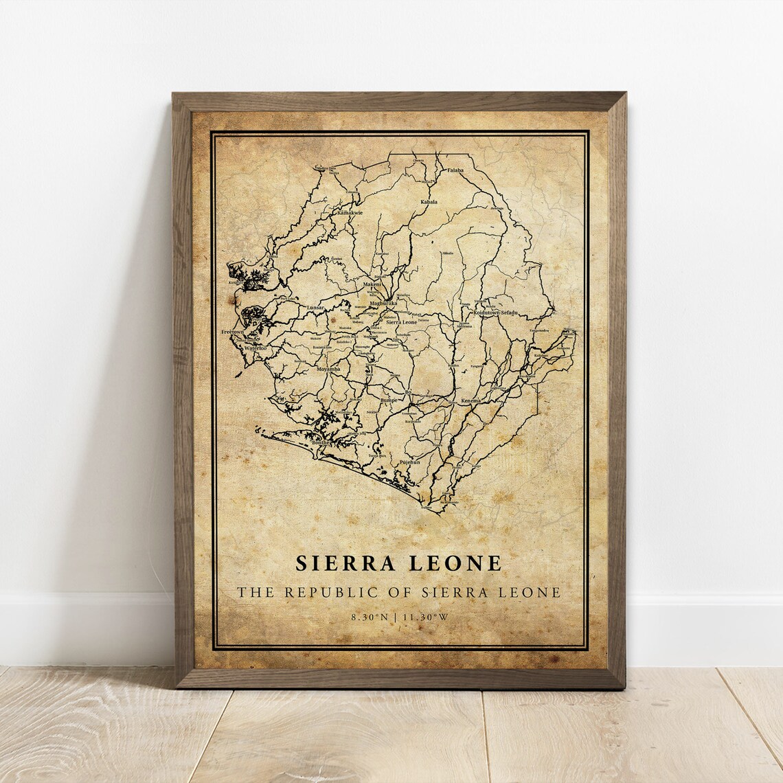 Sierra Leone Vintage Map Poster, Country Street Map