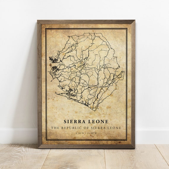 Sierra Leone Vintage Map Poster, Country Street Map