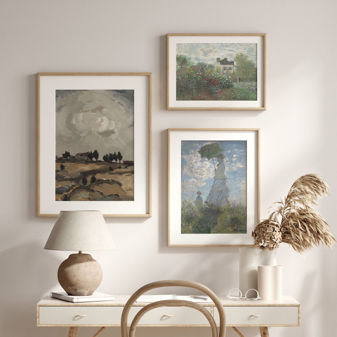Warm Tone Moody Landscape Swirling Clouds Rustic Field Antique Poster - Image 2