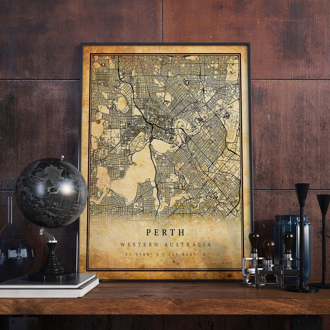 Perth Western Australia Vintage City Street Map Travel Poster