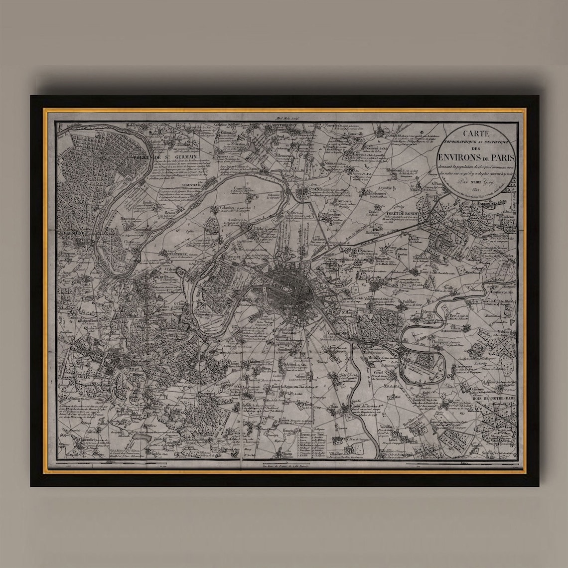 Paris Map Vintage Travel Poster, France Environs