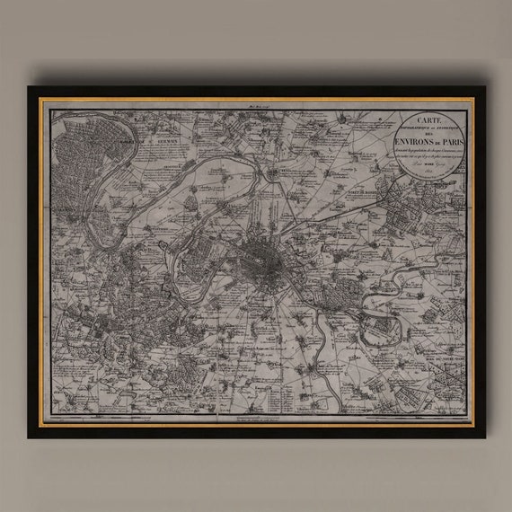 Paris Map Vintage Travel Poster, France Environs