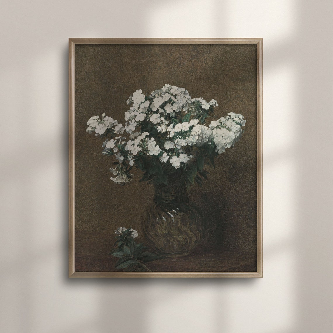 White Blossoms In Dark Vase Vintage Moody Floral Still Life Poster