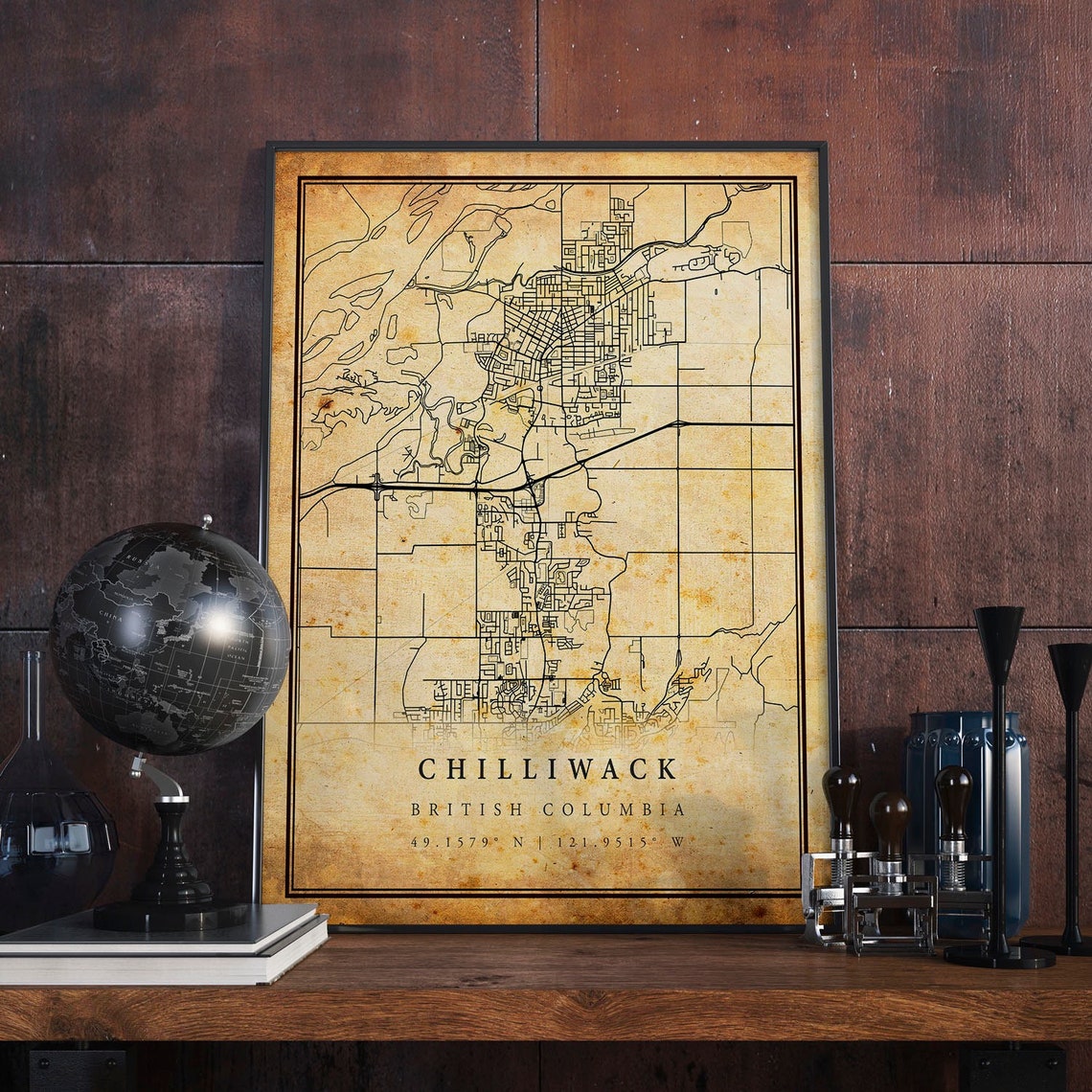 Chilliwack British Columbia Vintage City Street Map Travel Poster