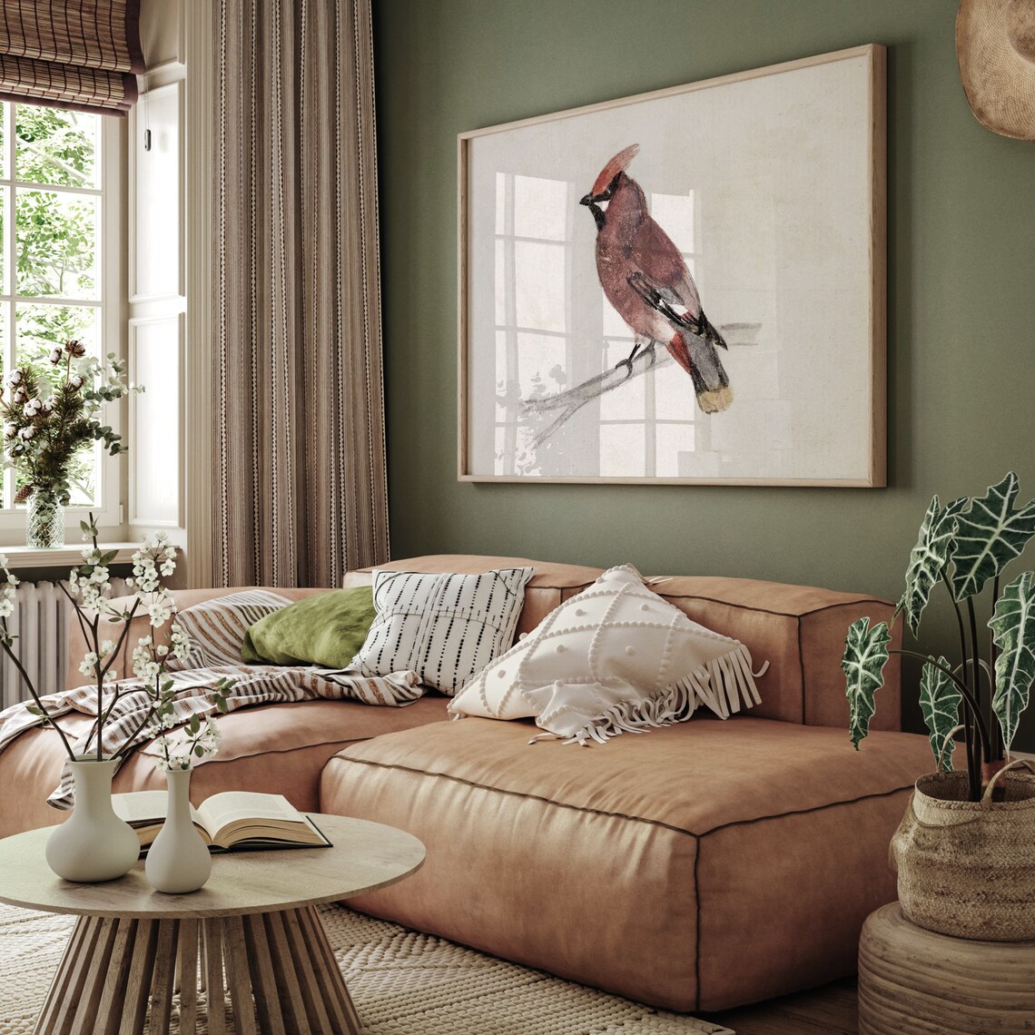Bohemian Waxwing Watercolor Songbird Minimalist Painting Poster - Image 2