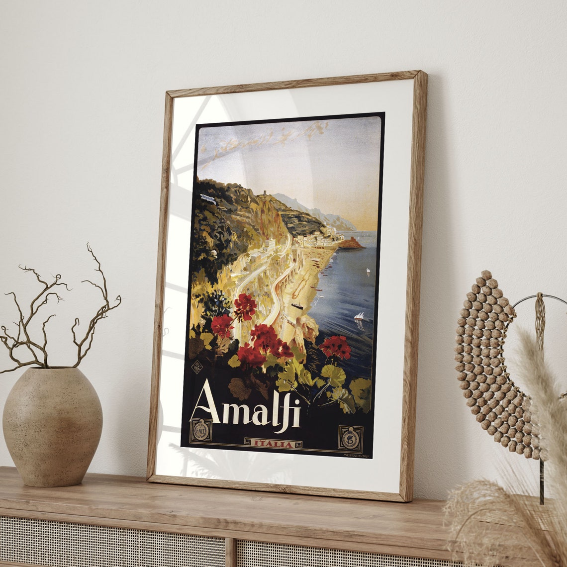 Vintage Amalfi Italia Travel Poster Coastal Cliffs at Sunset - Image 4