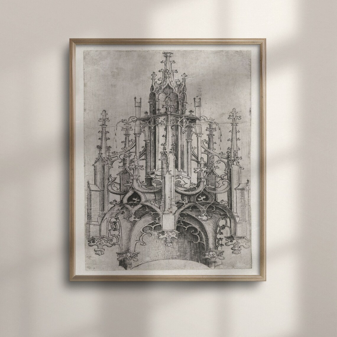 Gothic Fountain Tabernacle Antique Italian Architecture Engraving Art Poster
