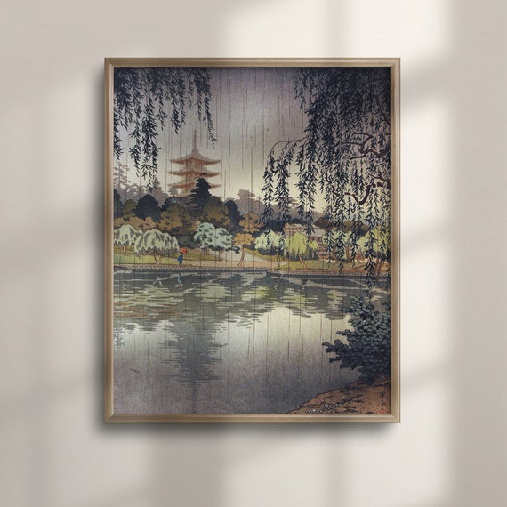 Vintage Japanese Art Rain At Kofukuji Temple 1937 By Tsuchiya Koitsu Ukiyo E Wall Decor Asian Home Decoration C16 1214