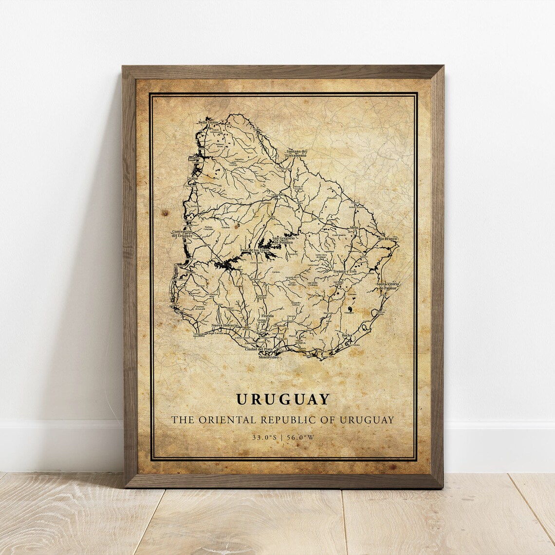 Uruguay Vintage Map Poster, Country Street Road Map