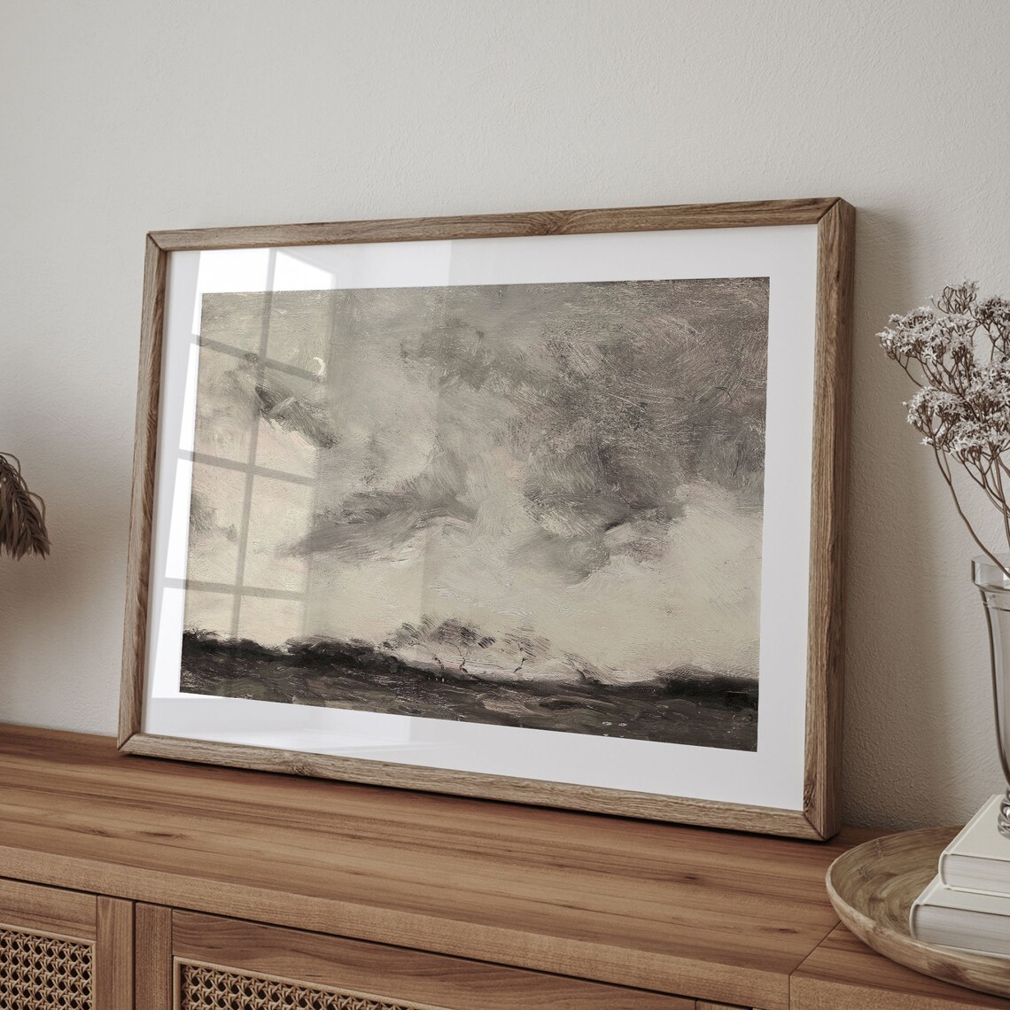 Beige Stormy Sky Dark Field Abstract Moody Landscape Painting Poster - Image 4