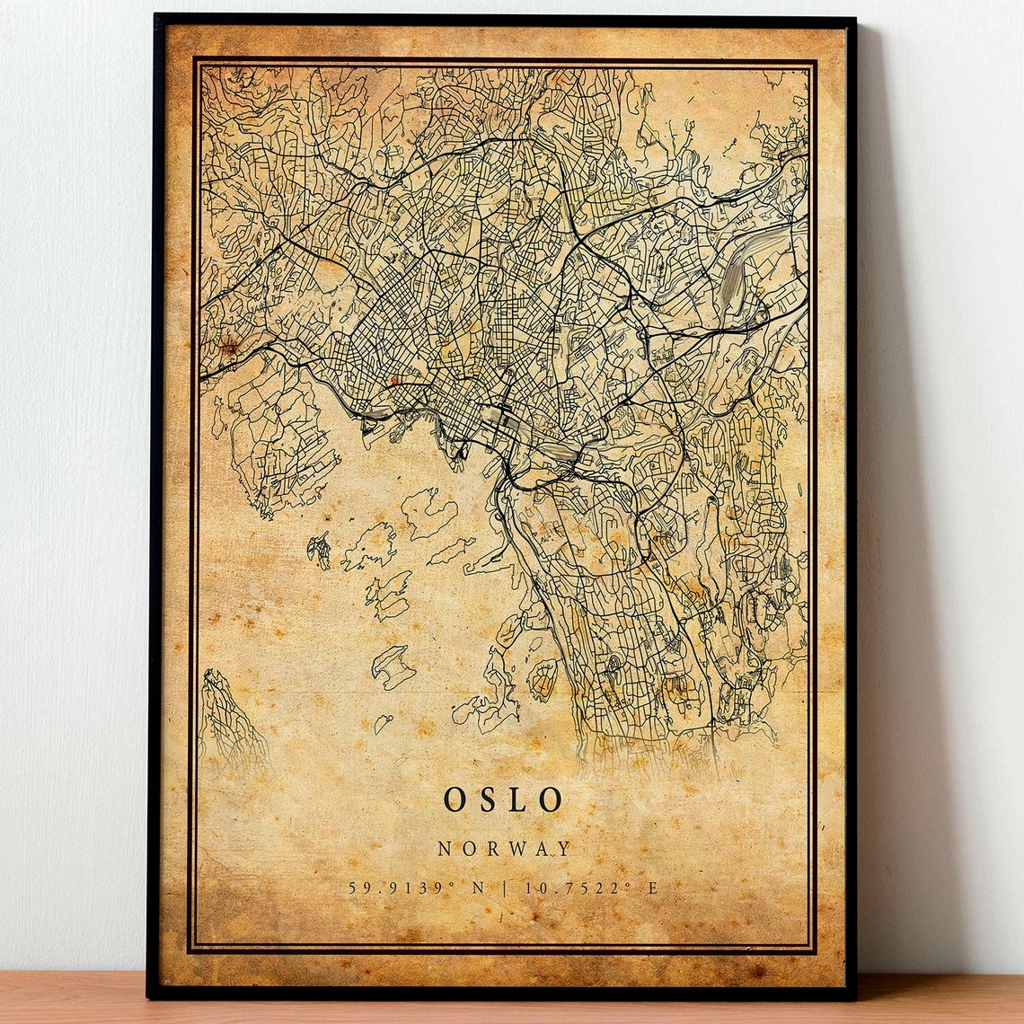 Oslo Norway Vintage Style City Street Map with Coordinates Art Poster - Image 4