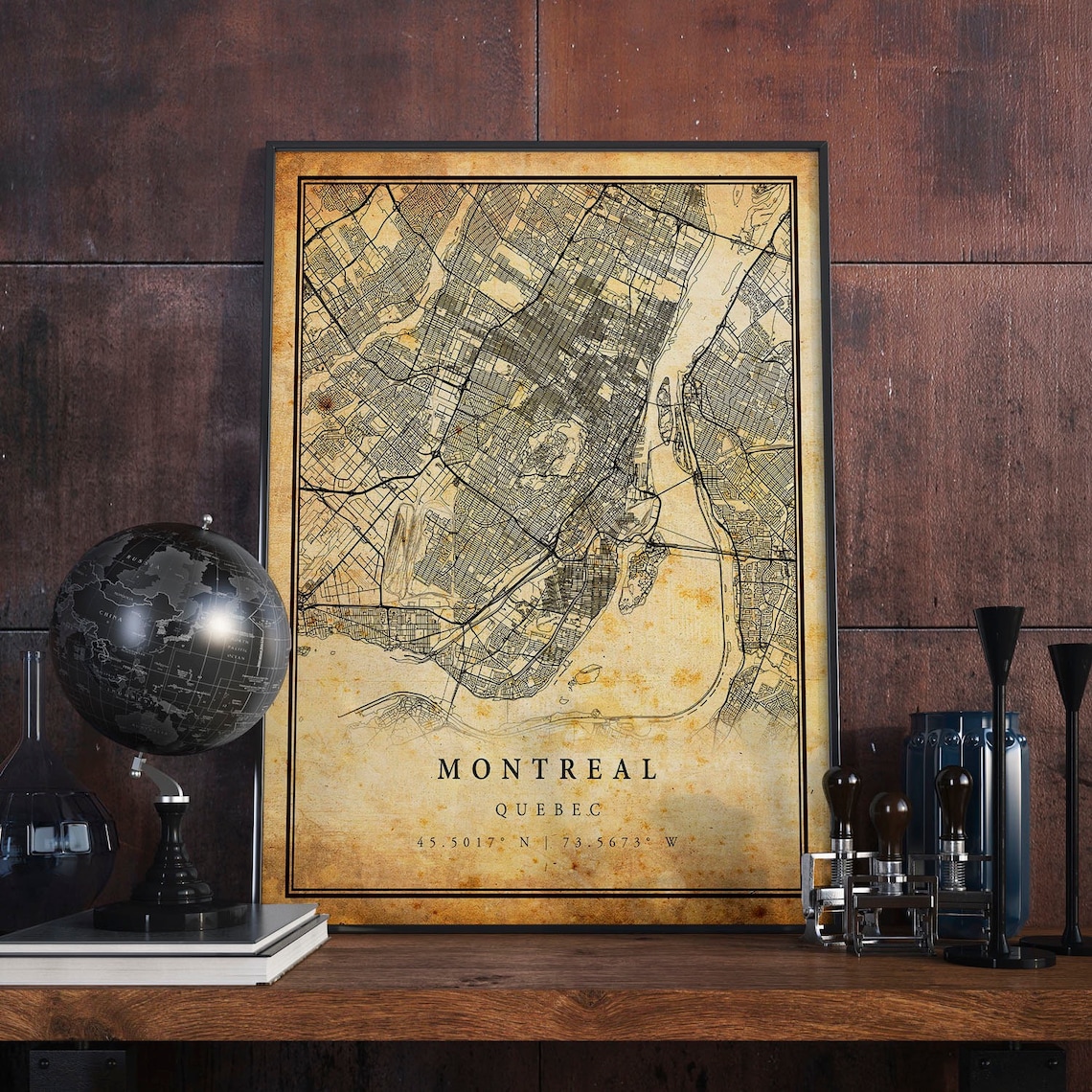 Montreal Vintage Map Poster, Rustic Quebec Travel