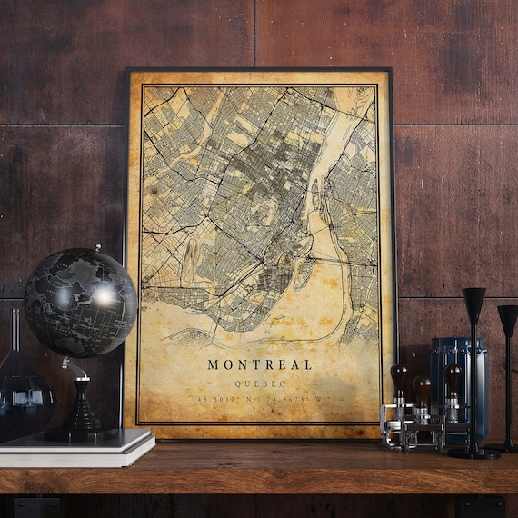 Montreal Vintage Map Poster, Rustic Quebec Travel